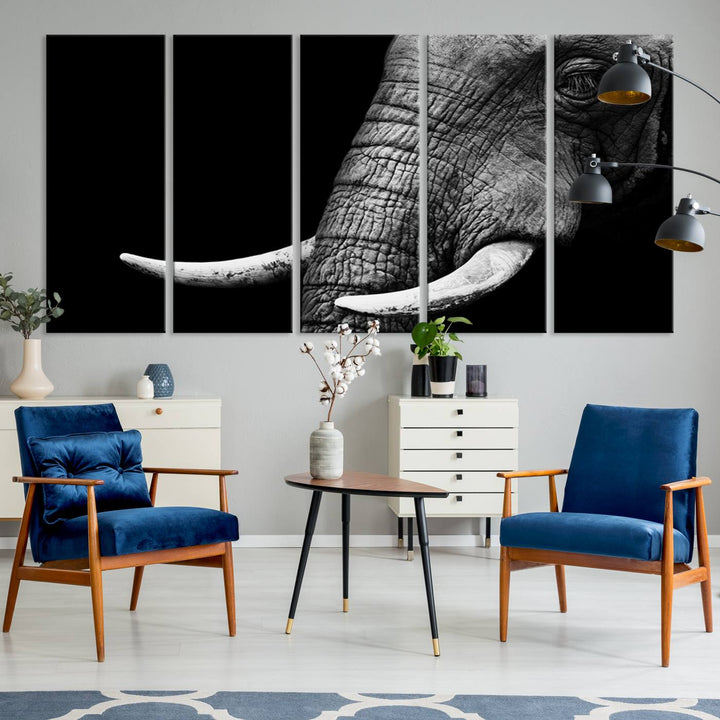 Wall Art Animal Canvas Print Close Taken Elephant with Big Ivories