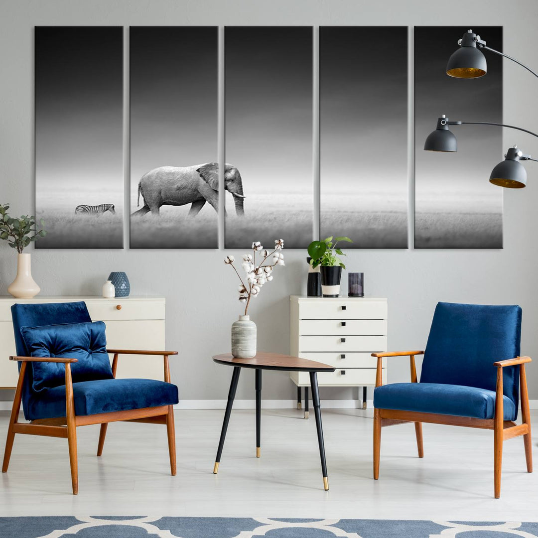 Elephant and Zebra Savannah Canvas Print