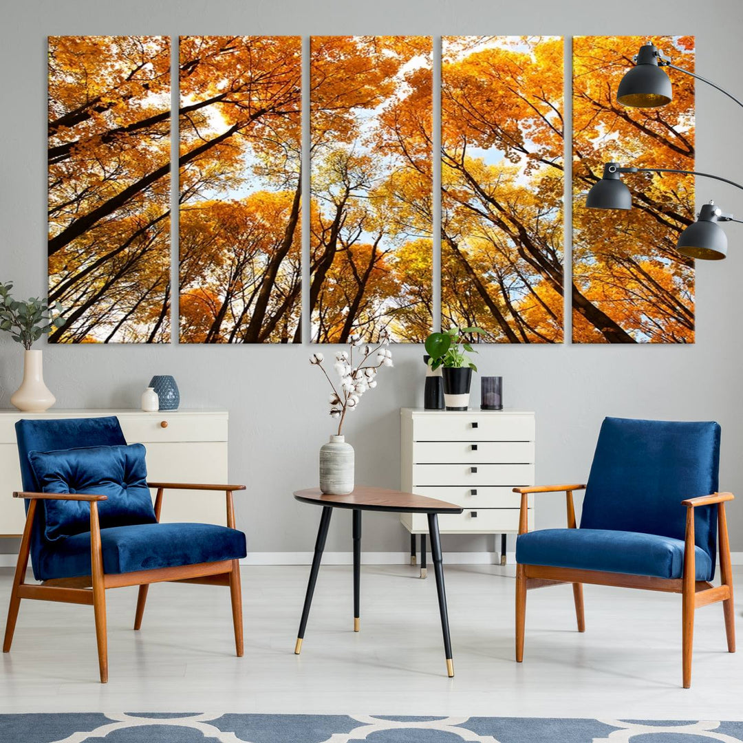 Wall Art Yellow Forest and Sky in Autumn Canvas Print