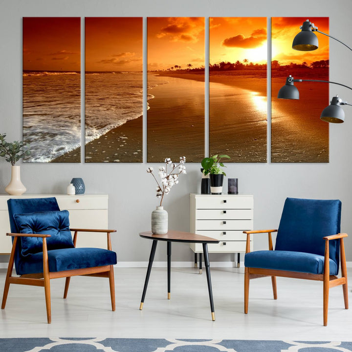 Arte de pared extra grande, hermoso paisaje de playa al atardecer en una isla tropical, impresión en lienzo