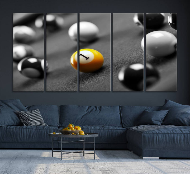 Boules de billard concept noir et blanc Impression sur toile