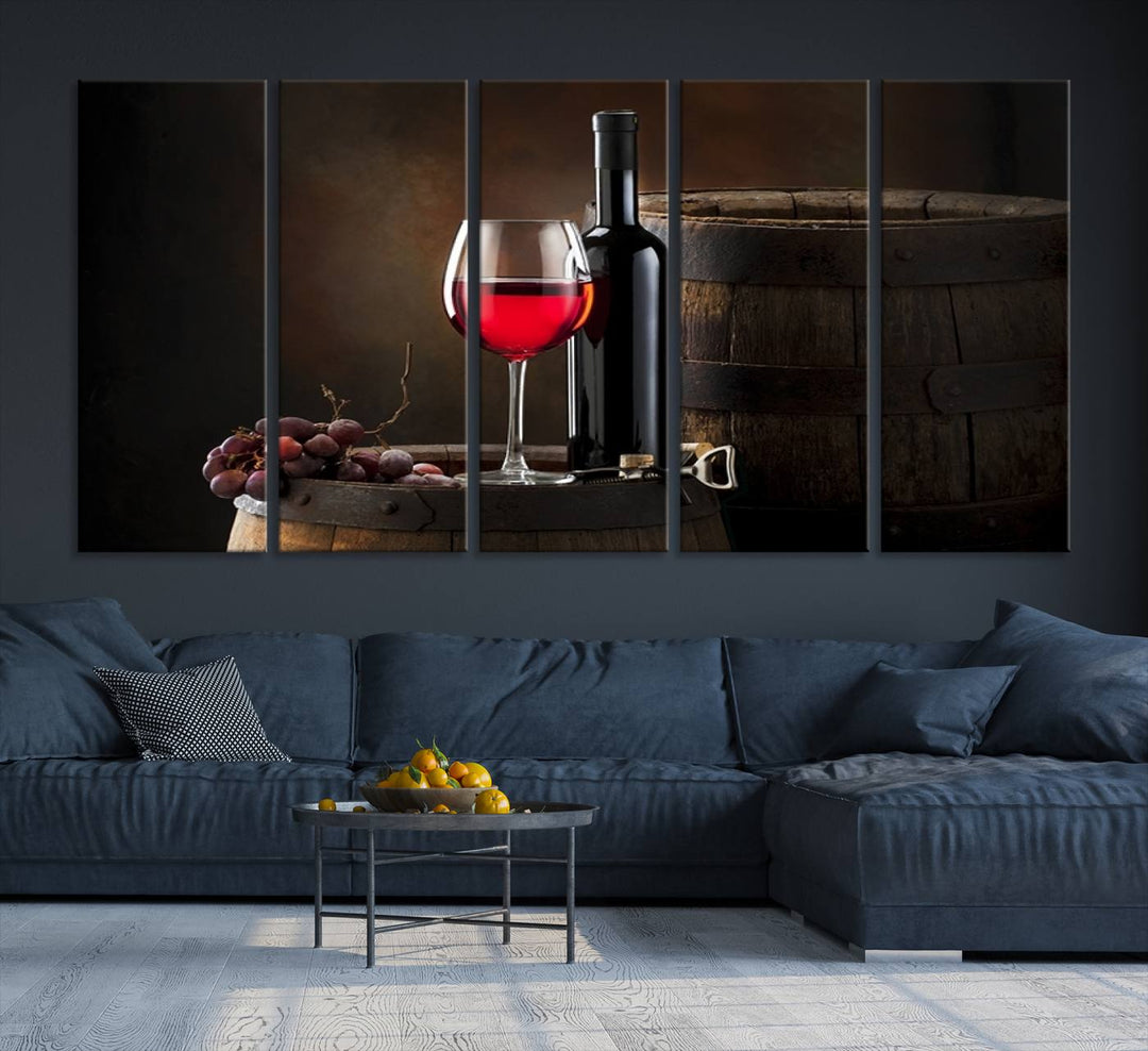 Wall Art Red Wine Bottle and Tun Canvas Print 