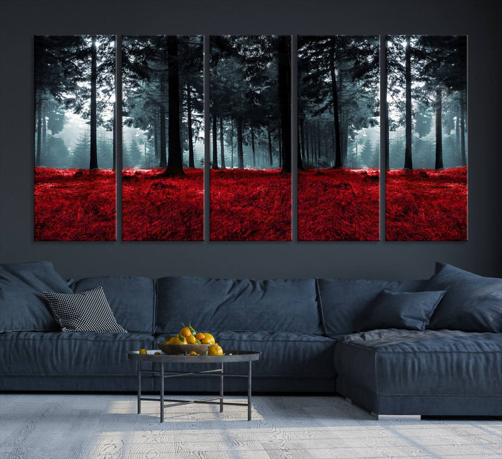 Bosque seductor con hojas rojas Impresión en lienzo Arte de pared grande Arte de lienzo de bosque Arte de paisaje de otoño Impresión de arte enmarcada