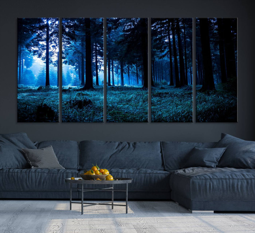 Arte de pared de bosque oscuro místico, lienzo de bosque grande, lienzo de paisaje, arte de pared de múltiples paneles, conjunto de lienzo grande de 3 piezas enmarcado