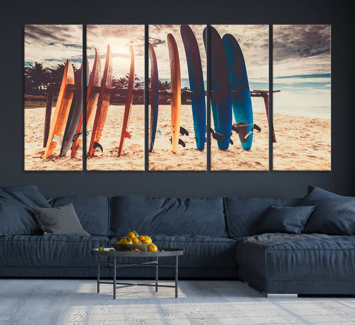 Colorful Surfing Boards and Sunset Canvas Wall Art Print Canvas Print