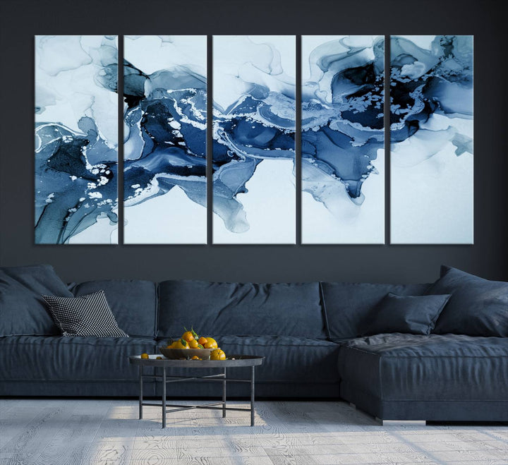 Ice Blue Marble Fluid Effect Wall Art Abstract Canvas Wall Art Print