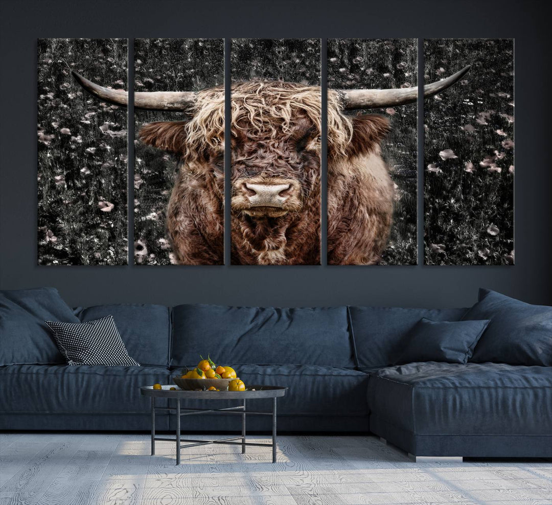 Scottish Highland Cow Cattle Art Print Farmhouse Wall Art Canvas Print