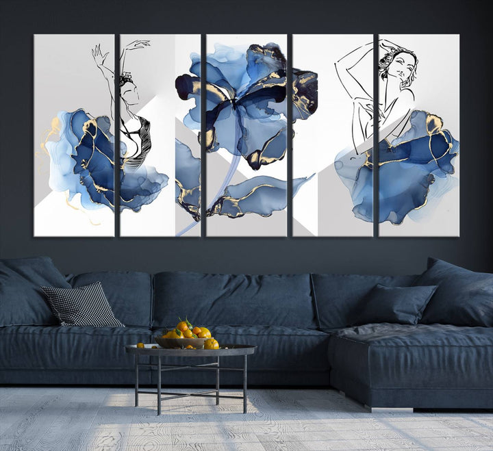 Watercolor Abstract Painting Artwork Walls Canvas Wall Art Print Blue Dancer