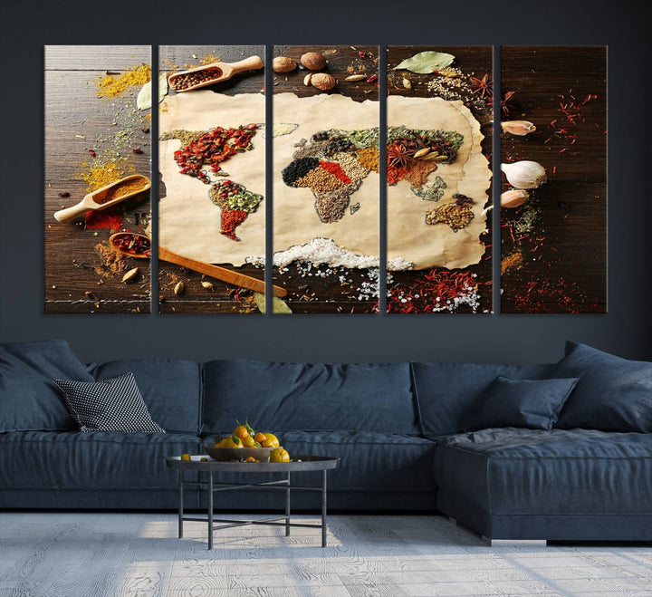 Spice World Map Artwork Canvas Wall Art Print World Map of Spices