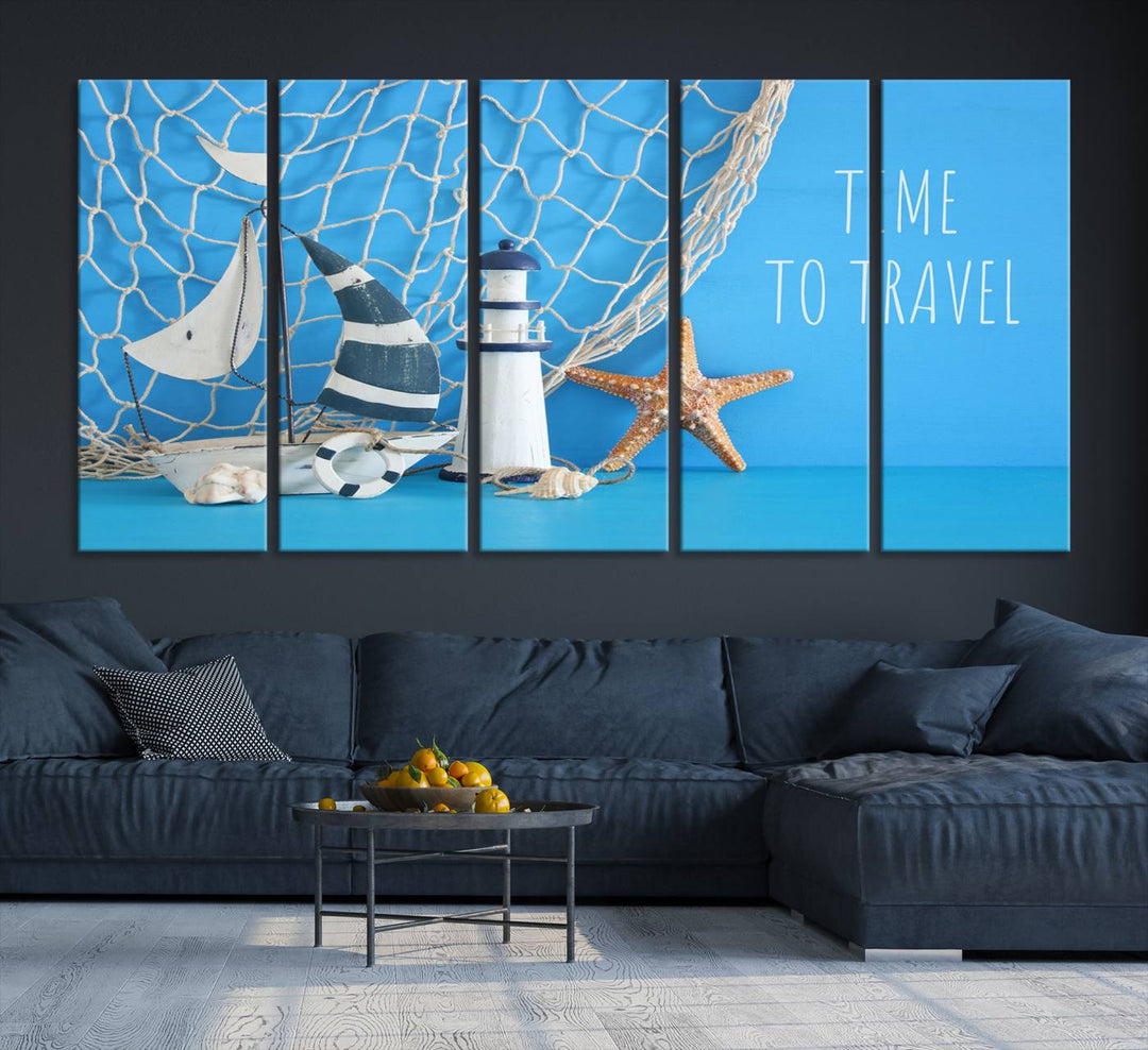 Art mural en forme d'étoile de mer et de phare de bateau à voile Impression sur toile