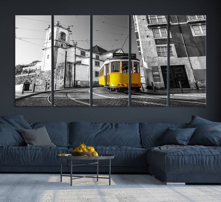 Iconic Yellow Lisbon Tram Canvas Wall Art Print