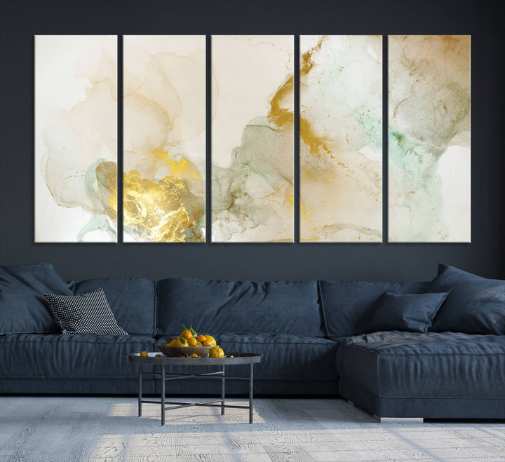 Yellow Marble Fluid Effect Wall Art Abstract Canvas Wall Art Print