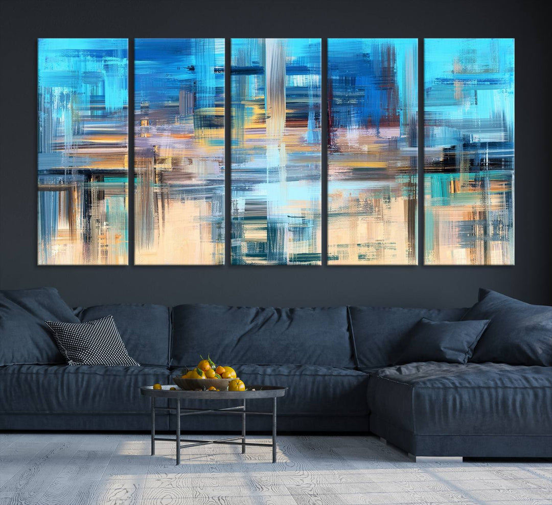 Contemporary Work of Art Blue Abstract Canvas Painting Wall Art Canvas Print