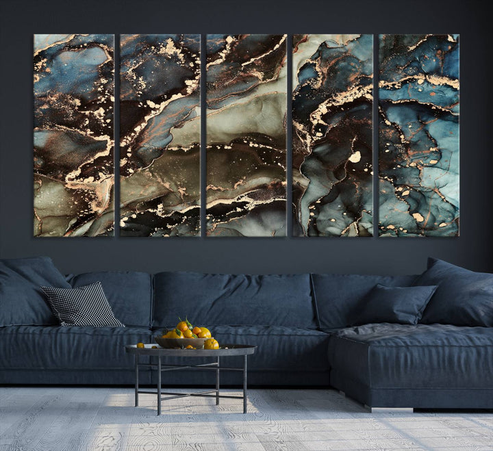 Black and Blue Marble Fluid Effect Wall Art Abstract Canvas Wall Art Print