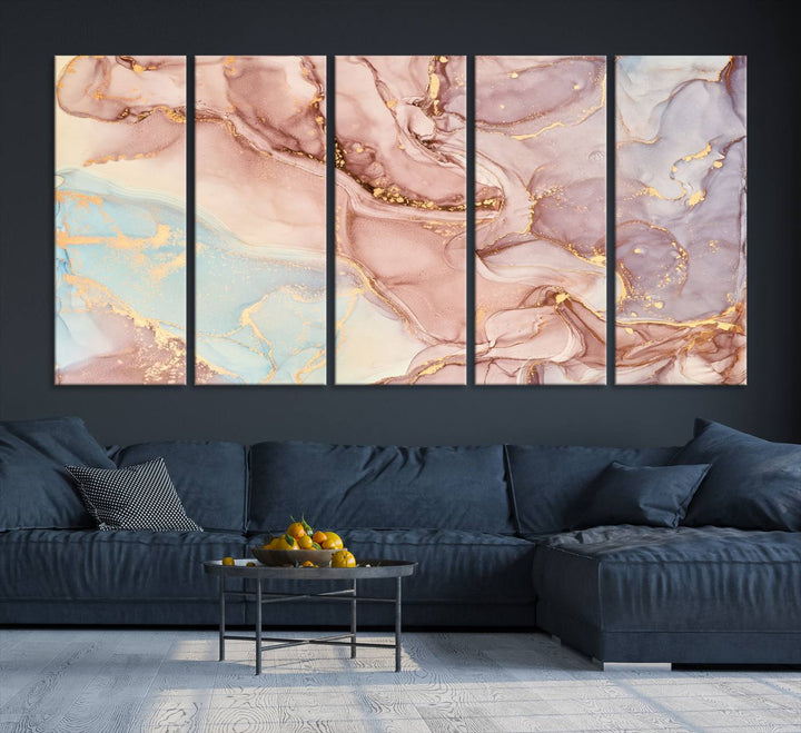 Rose Gold Marble Fluid Effect Wall Art Abstract Canvas Wall Art Print