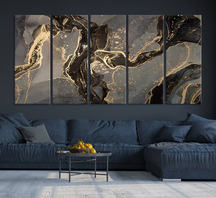 Gray Marble Fluid Effect Wall Art Abstract Canvas Wall Art Print