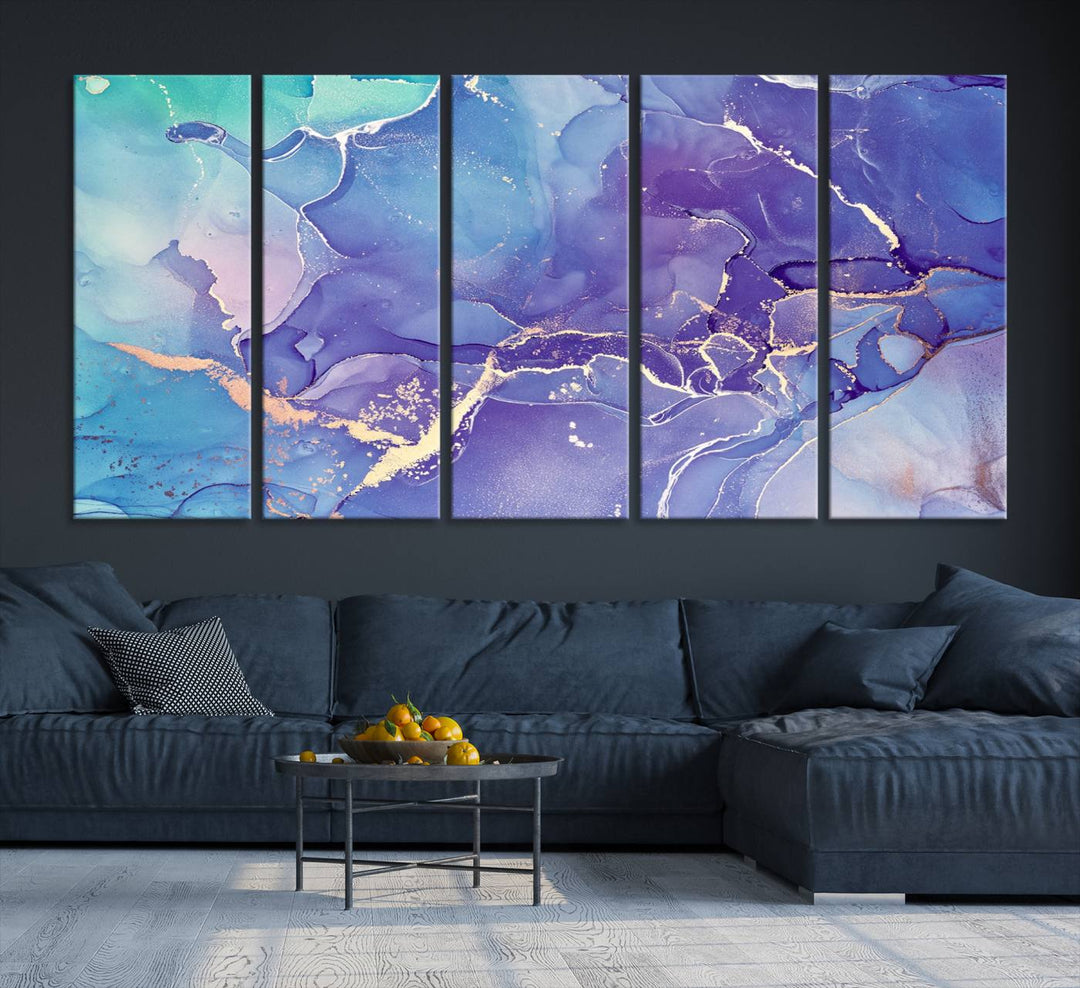 Blue and Purple Marble Fluid Effect Wall Art Abstract Canvas Wall Art Print