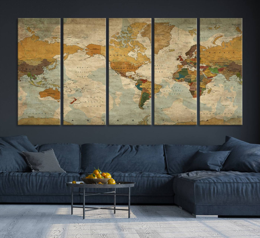 Sephia World Map Wall Art Multi Panel