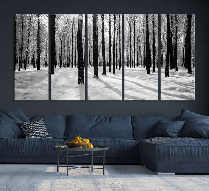 Arte de pared grande, bosque de invierno, álamos, impresión en lienzo