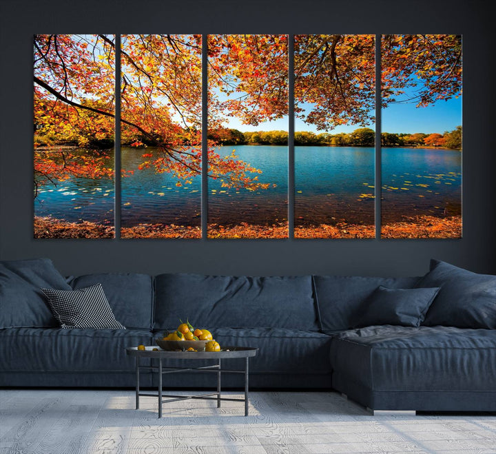 Autumn Tree Fall Lake Wall Art Canvas Print