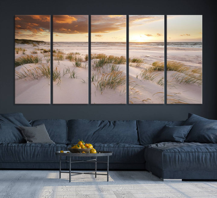 Ocean Beach Wall Art Canvas Print Sunset Artwork Print Coastal Wall Art