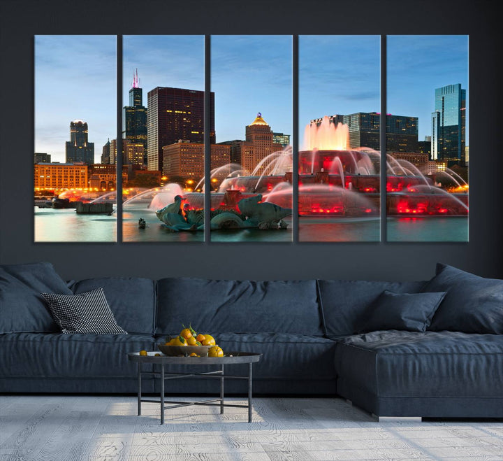 Chicago City Lights Night Skyline Cityscape View Wall Art Impression sur toile