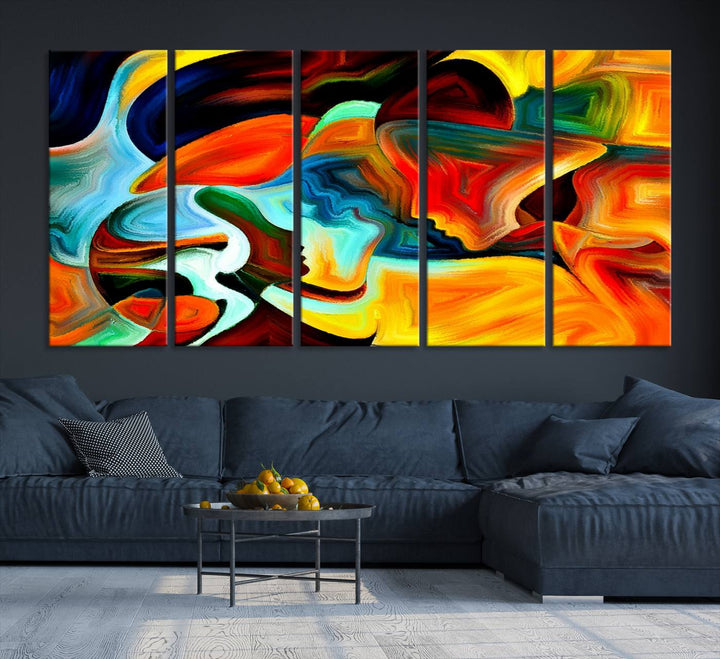 The "Human Love Figures Abstract Wall Art Canvas Print" adds a stylish touch to the dining area, featuring vibrant three-panel artwork on museum-quality canvases with UV-protective coating.