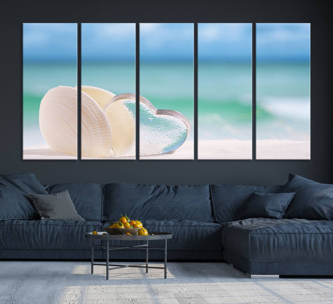 Impression sur toile d'art mural de coquillage d'amour de plage