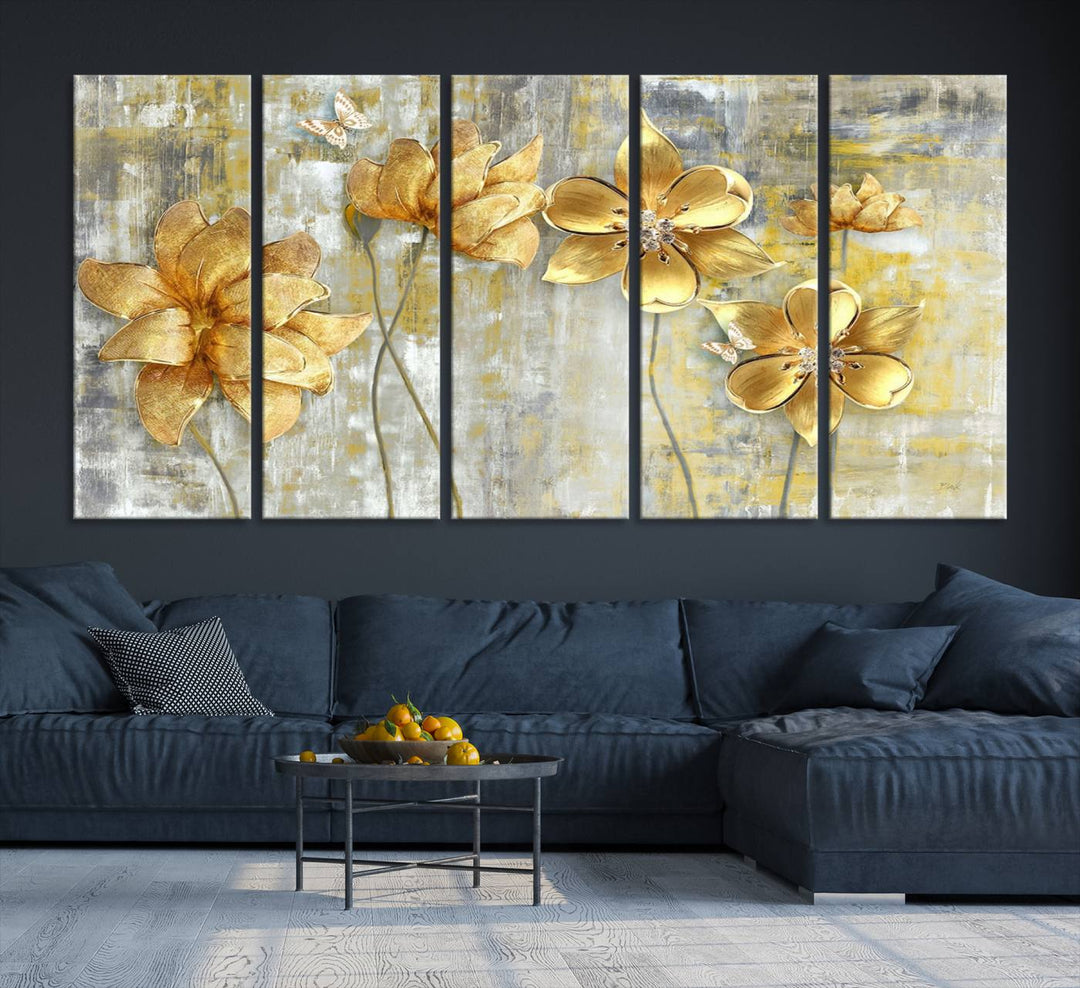 Golden Flowers Wall Art Canvas Print