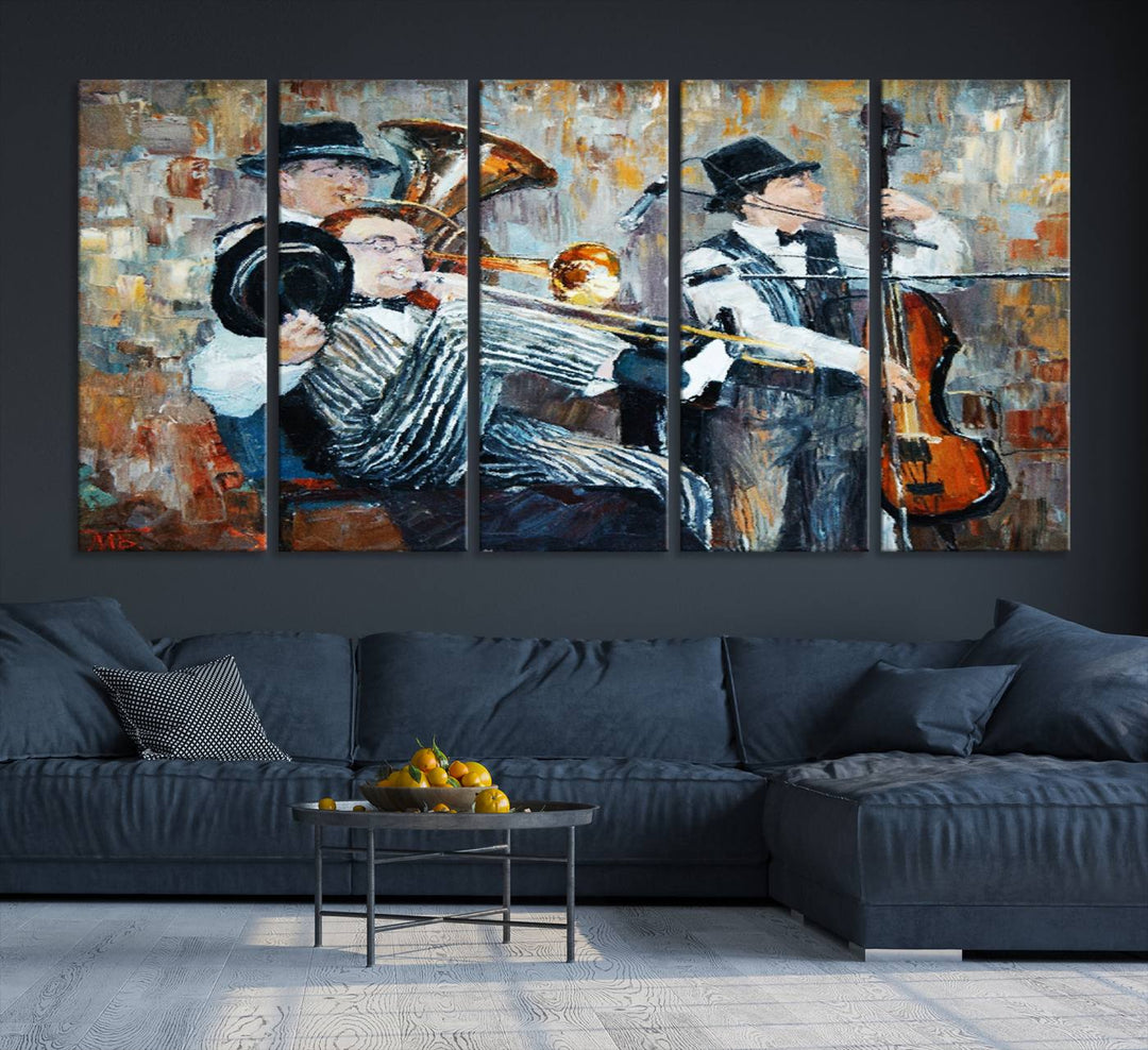 The Good Old Days Musicians Wall Art Canvas Print graces the wall, merging art with elegance. This museum-quality canvas comes with a UV-protective coating and is ready to hang.