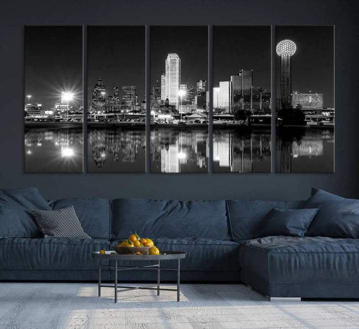 The Dallas City Lights Skyline Black and White Wall Art Cityscape Canvas Print is a striking addition to any space. These museum-quality canvases feature a UV-protective coating to maintain their beauty over time. Enjoy the convenience of free shipping when you choose this elegant piece for your home.