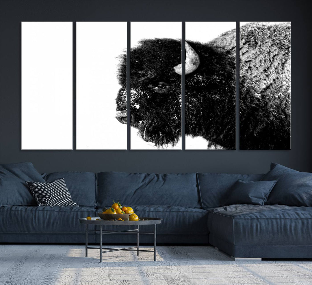 American Bison Wall Art - Buffalo Wall Art Black and White Canvas Print - Framed, Ready to Hang, Modern Nature-Inspired Artwork for Home and Office Decor