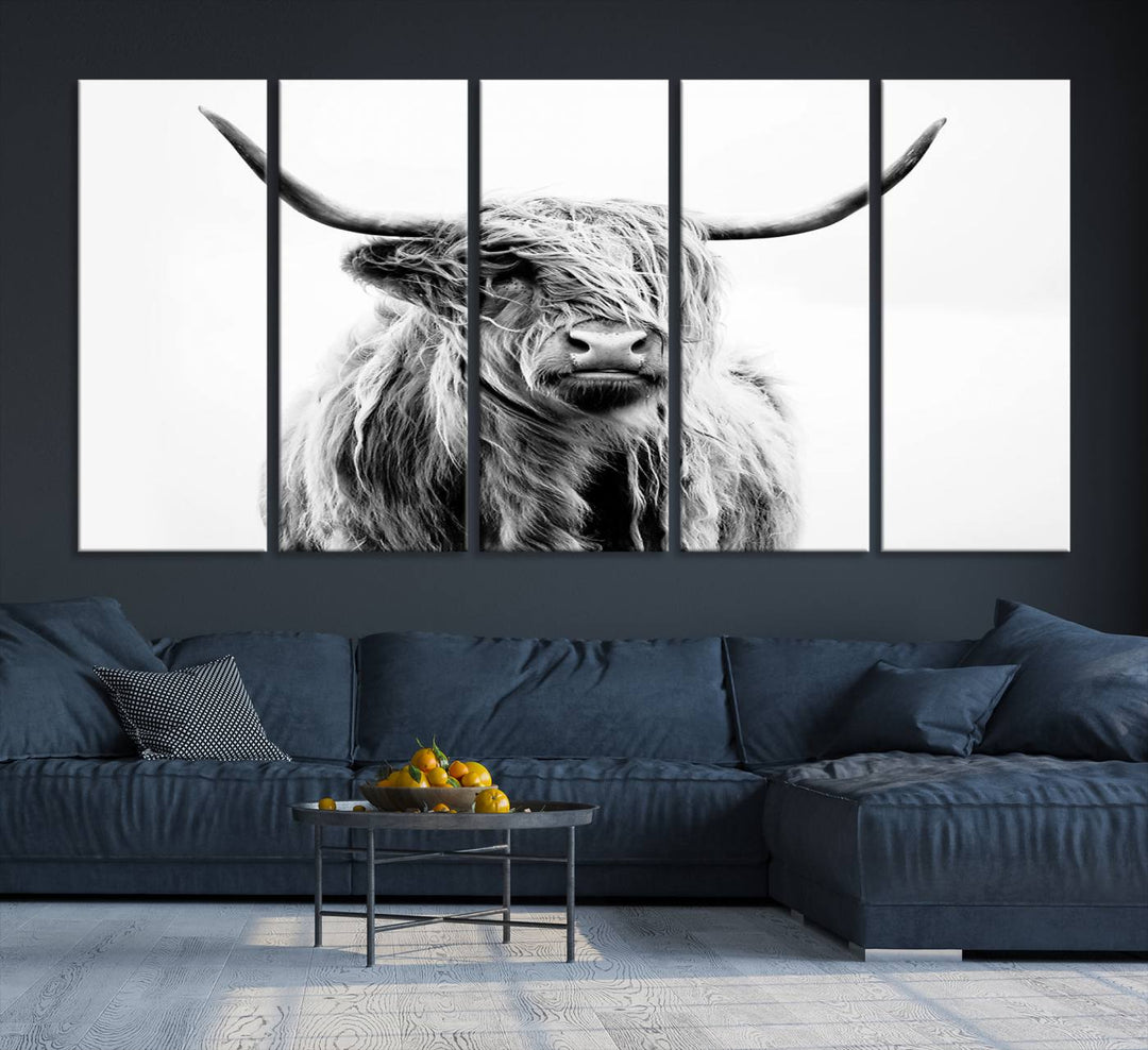 Scottish Highland Cow Cattle Art Print Farmhouse Wall Art Canvas Print