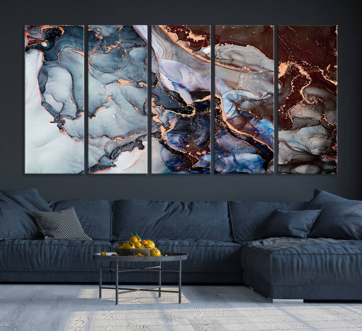 Brown Blue Abstract Marble Wall Art Canvas Print