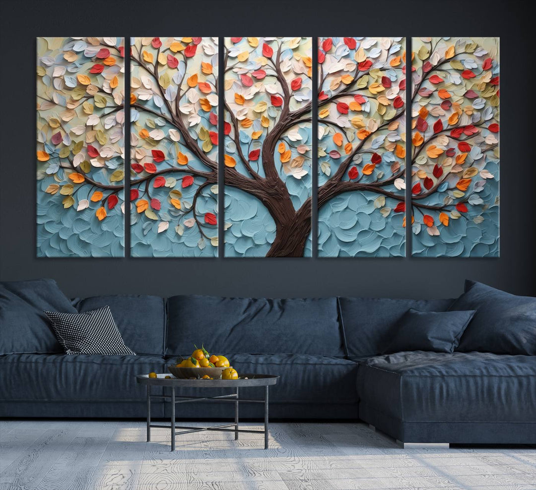 Abstract Tree and Leaf Wall Art Canvas Print