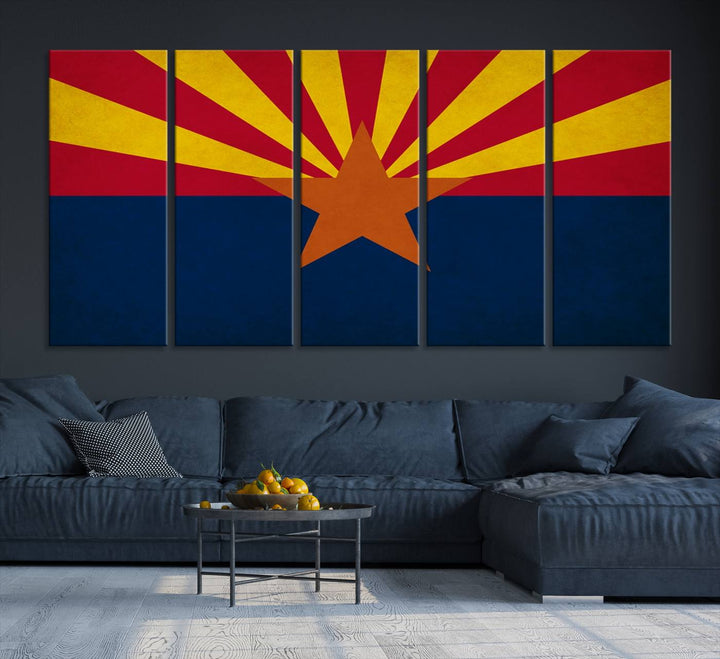 The Arizona States Flag Wall Art Canvas Print, made from museum-quality canvas with a UV-protective coating, is displayed prominently.