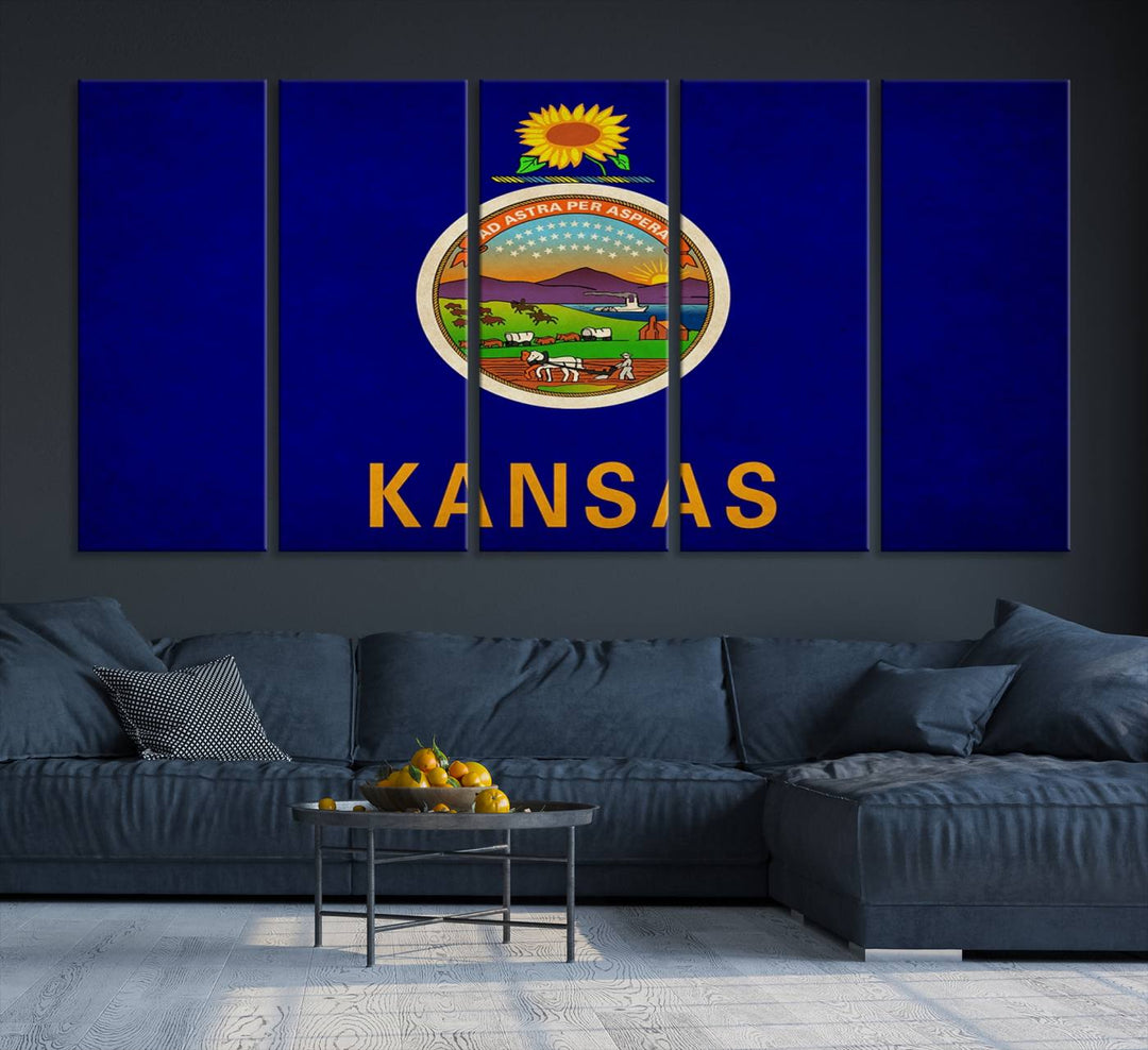 The "Kansas USA States Flag Wall Art Canvas Print" is prominently displayed.