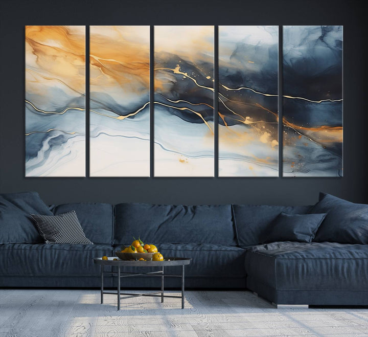 Smoke Blue Wall Art Canvas Print Abstract Artwork Printing