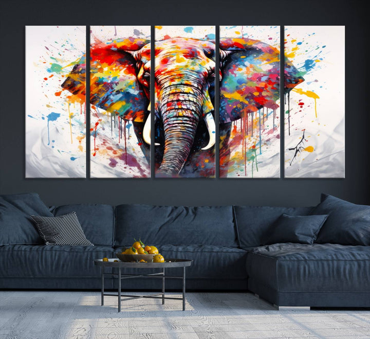 Impresión en lienzo de arte abstracto de pared de elefante de acuarela para decoración moderna del hogar, oficina, sala de estar y comedor