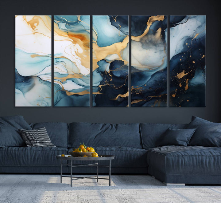 The living room is enhanced by the Marble Fluid Abstract Wall Art Canvas Print, which adds a touch of sophistication.