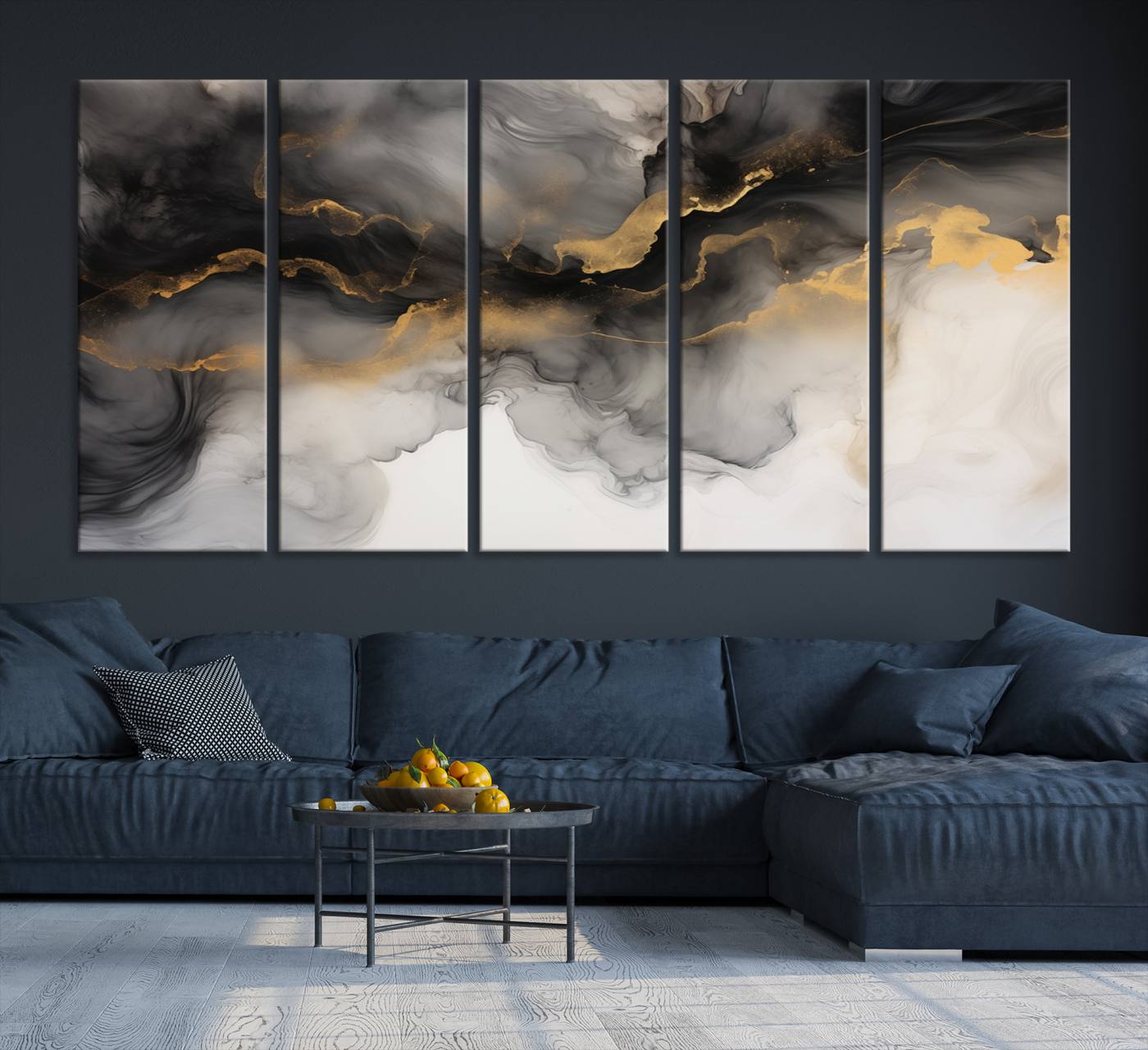 Brown Smoke Art Canvas Print for Living Room Home Decor graces a dark wall.