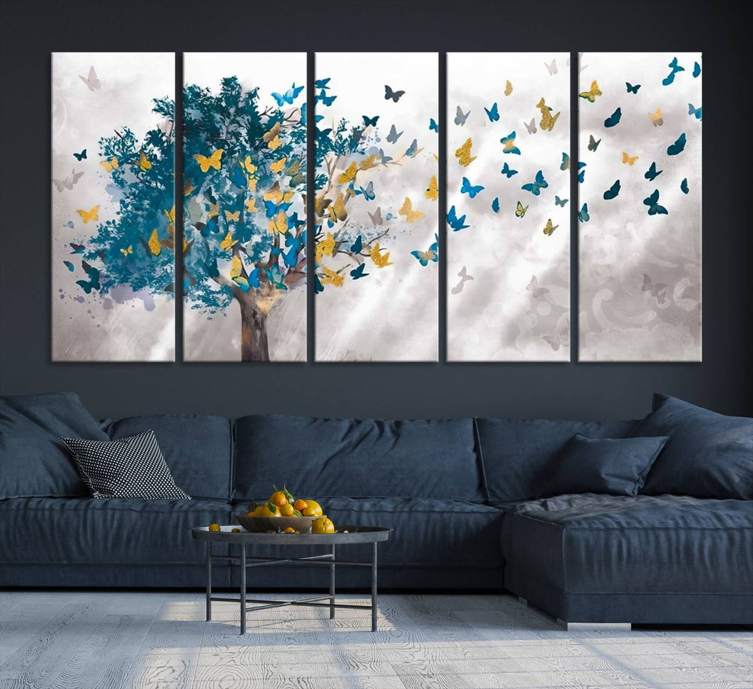 Tree Butterfly Abstract Tree and Butterfly Wall Art Canvas Print