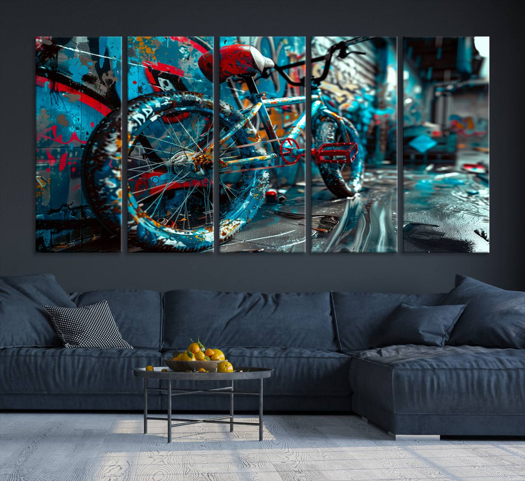 Bicycle Wall Art Canvas Print, Graffiti Wall Art Canvas Print