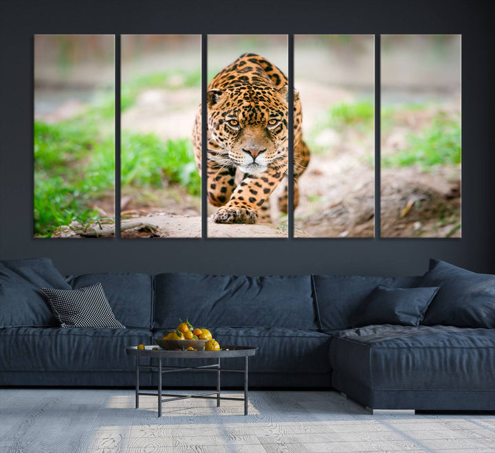 Leopard on the Prowl - Stunning Large Framed Canvas Wall Art for Living Room, Bedroom, or Office Décor, Vibrant Wildlife Print, Ready to Hang