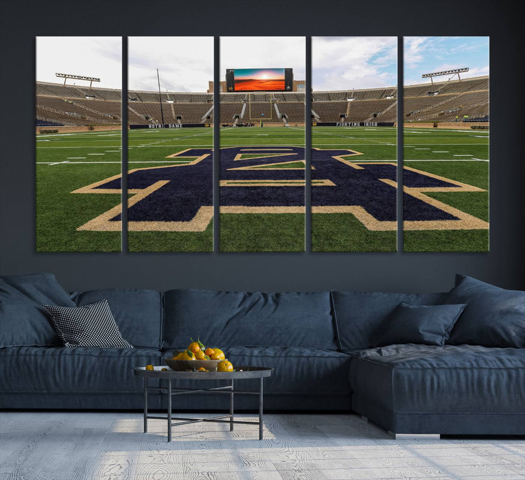 Notre Dame Stadium Giclee Canvas Print | Triptych Wall Art Featuring Iconic Notre Dame Football Field | Ready-to-Hang Sports Stadium Decor