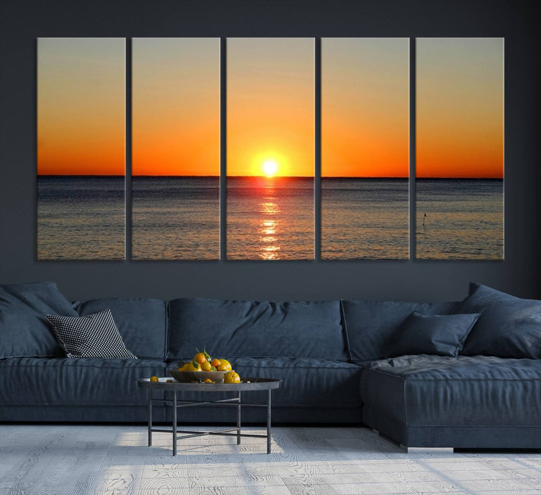 Golden Horizon Sunset Over Ocean Wall Art Canvas Print – Tropical Beach Canvas Wall Art – Giclee Print for Coastal Theme Decor Print