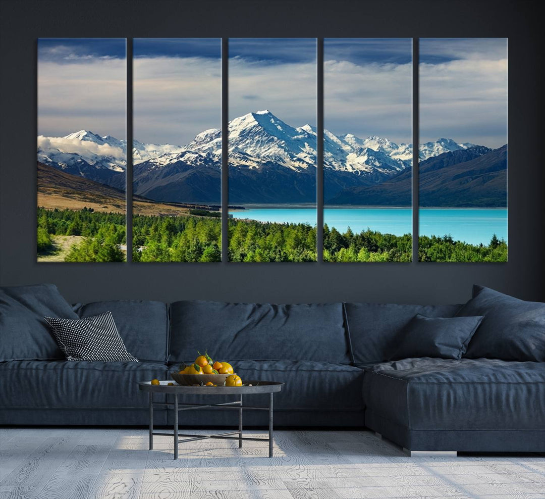 Impression d’art Mount Cook Nouvelle-Zélande Art mural Impression sur toile Lac et montagnes