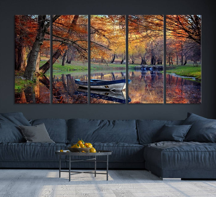 Wall Art Canvas Print Wonderful River in Forest Landscape in Autumn Wall Art Panels