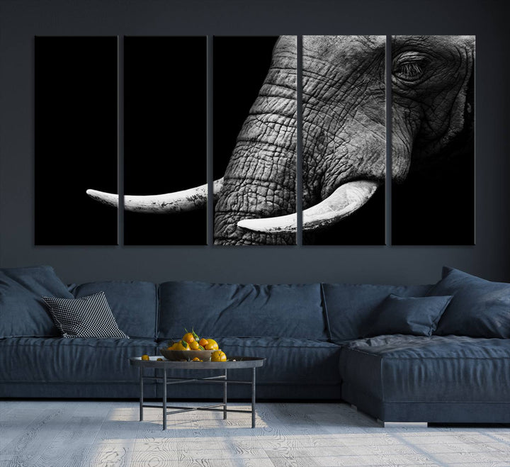 Wall Art Animal Canvas Print Close Taken Elephant with Big Ivories