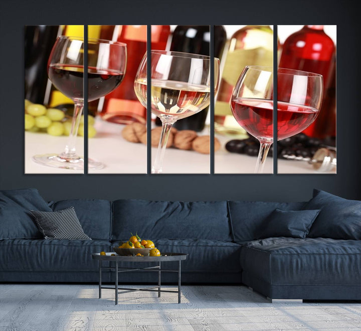 Wall Art Red, White and Rose Wine in Glass Canvas Print